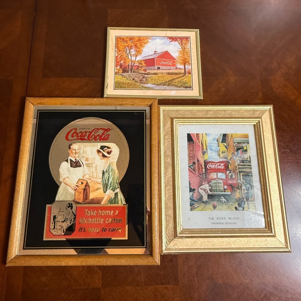 Vintage Coca Cola Wall Decor Lot of 3 Framed‎ Retro Art Set